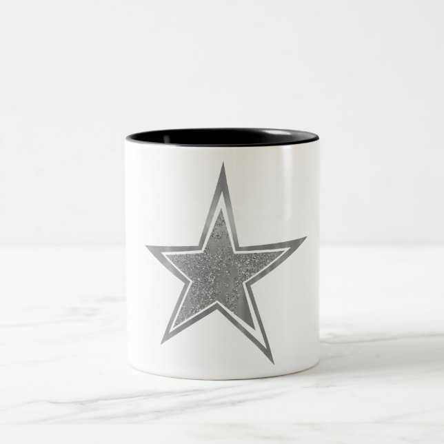 Caneca De Café Em Dois Tons Silver Faux Glitter Star (Centro)