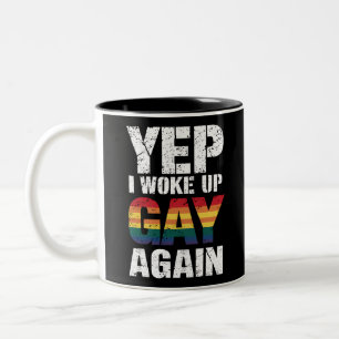Caneca De Café Em Dois Tons Sim, acordei gay novamente Orgulho Arco-íris Queer