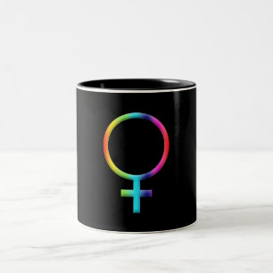 Caneca De Café Em Dois Tons Símbolo Astrológico de Vênus Arco-íris Signo do Zo