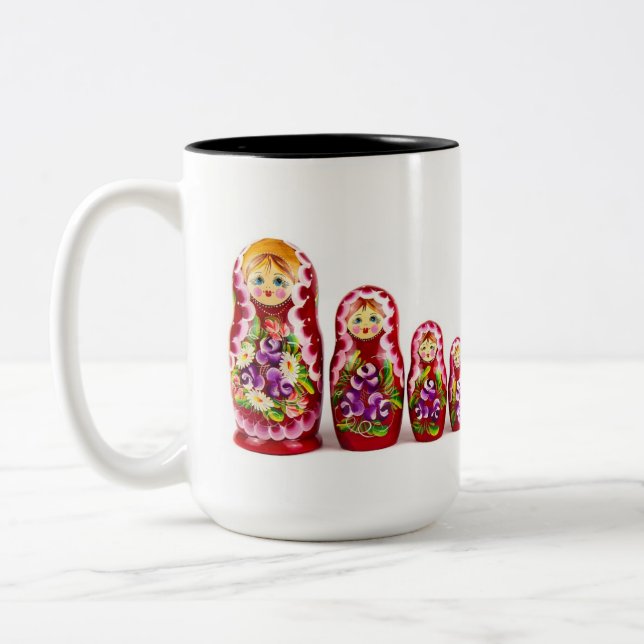 Caneca De Café Em Dois Tons Símbolo de Cultura de Madeira Matrioshka - Russo (Esquerda)