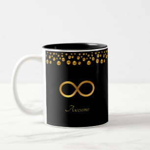 Caneca De Café Em Dois Tons Símbolo de Infinito Dourado Elegante & Confetes em