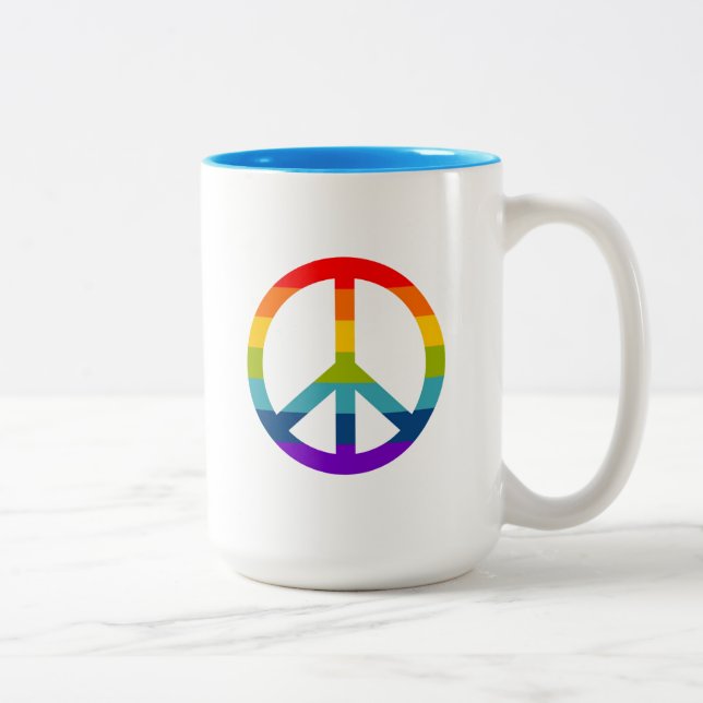 Caneca De Café Em Dois Tons Símbolo de Paz do Arco-Íris (Direita)