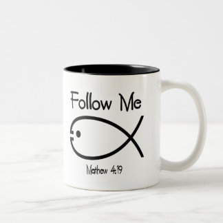 Caneca De Café Em Dois Tons Símbolo de Peixe Cristão - Siga-Me Coffee Mug