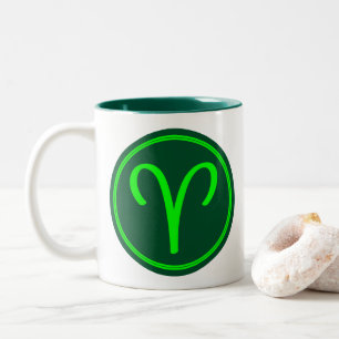 Caneca De Café Em Dois Tons Símbolo do Zodíaco Áries com Contraste Verde