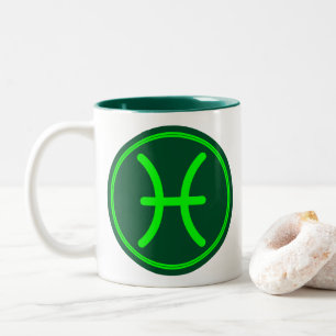 Caneca De Café Em Dois Tons Símbolo do Zodíaco de Peixes com Contraste Verde