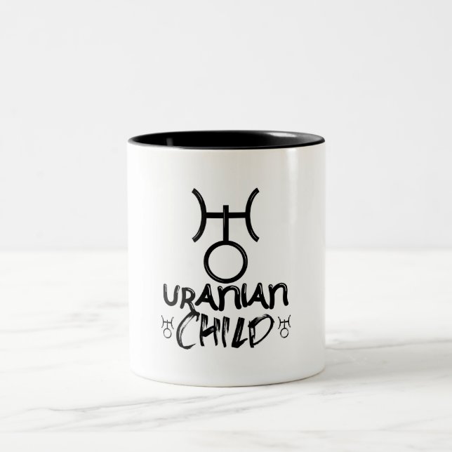 Caneca De Café Em Dois Tons Símbolo Infantil Urânio Astrologia Zodíaco Planeta (Centro)