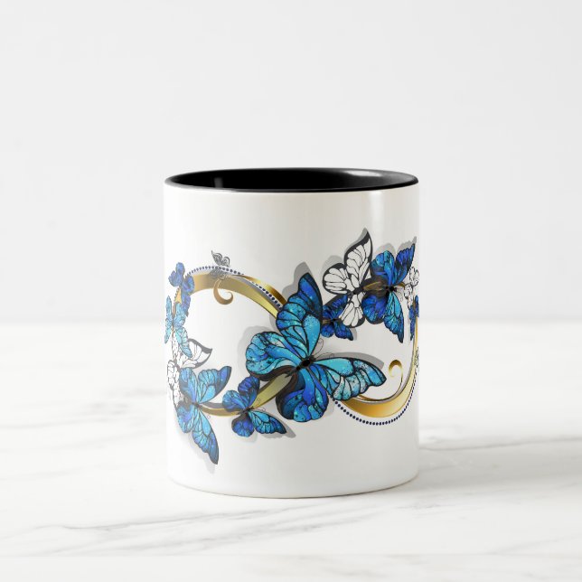 Caneca De Café Em Dois Tons Símbolo Infinito de Borboletas Azuis Morpho (Centro)