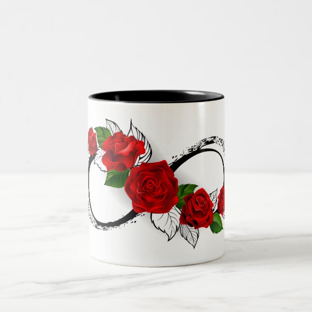 Caneca De Café Em Dois Tons Símbolo Infinity com Rosa vermelha (Centro)