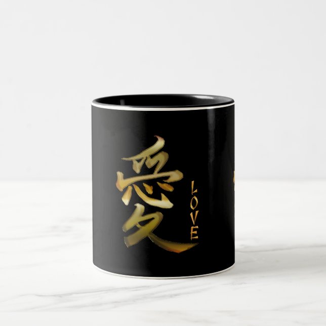 Caneca De Café Em Dois Tons Símbolo KANJI para a série LOVE (Centro)