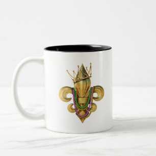 Caneca De Café Em Dois Tons Símbolo Mardi Gras Royalty Fleur de Lis com Miça