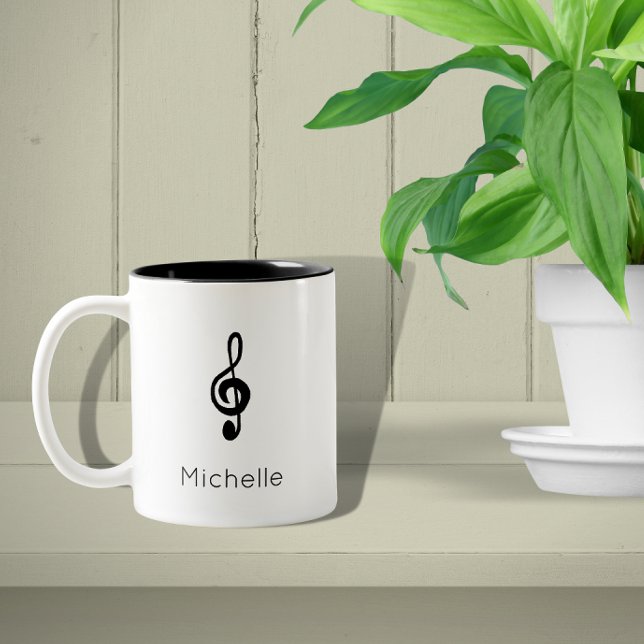 Caneca De Café Em Dois Tons Símbolo Musical Treble Clef Black White (Criador carregado)