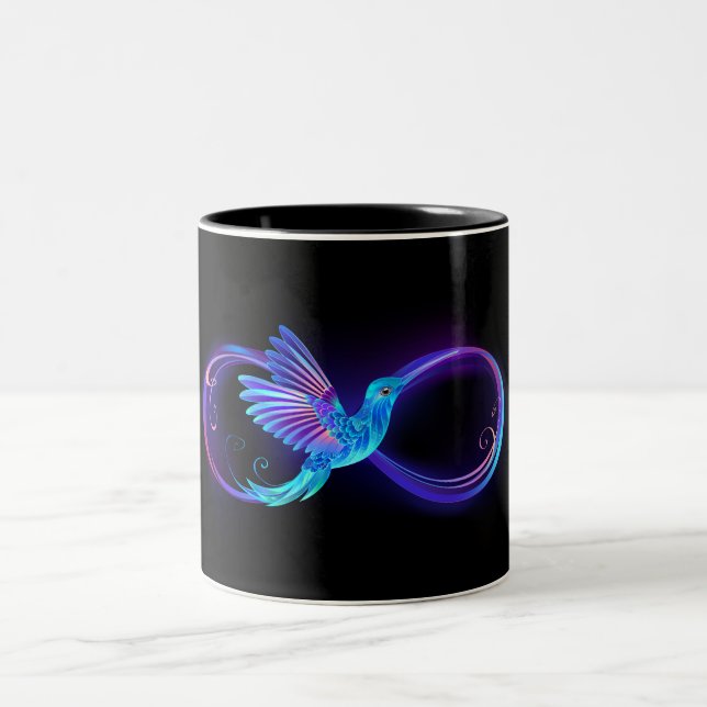 Caneca De Café Em Dois Tons Símbolo Neon Infinity com Hummingbird brilhante (Centro)