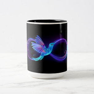 Caneca De Café Em Dois Tons Símbolo Neon Infinity com Hummingbird brilhante