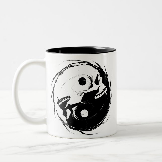 Caneca De Café Em Dois Tons Símbolo religioso yin yang escuro (Esquerda)