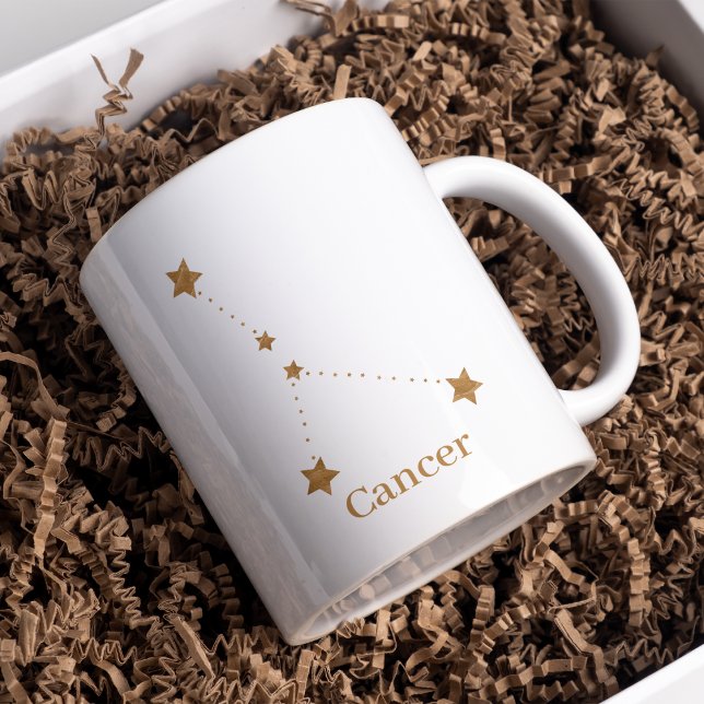 Caneca De Café Em Dois Tons Símbolo Zodiac Moderno - Cancer Dourado | Água Ele (Criador carregado)