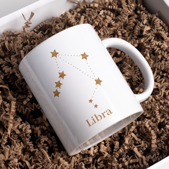 Caneca De Café Em Dois Tons Símbolo Zodiac Moderno Dourado Libra | Ar de eleme (Criador carregado)