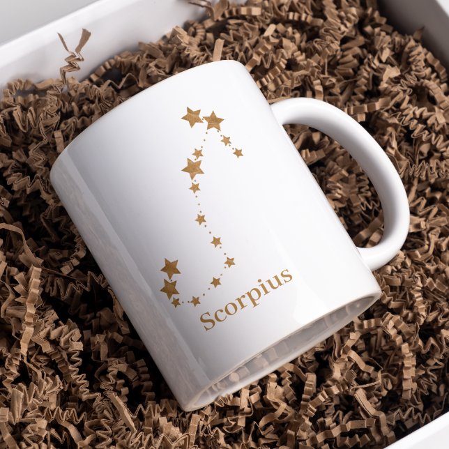 Caneca De Café Em Dois Tons Símbolo Zodiac Moderno Escorpião Dourado | Água El (Criador carregado)