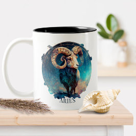 Caneca De Café Em Dois Tons Símbolo Zodiac Ram Celestial Fantasy Aries