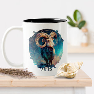 Caneca De Café Em Dois Tons Símbolo Zodiac Ram Celestial Fantasy Aries