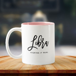 Caneca De Café Em Dois Tons Símbolo Zodíaco Chic Script Moderno Libra Horoscop