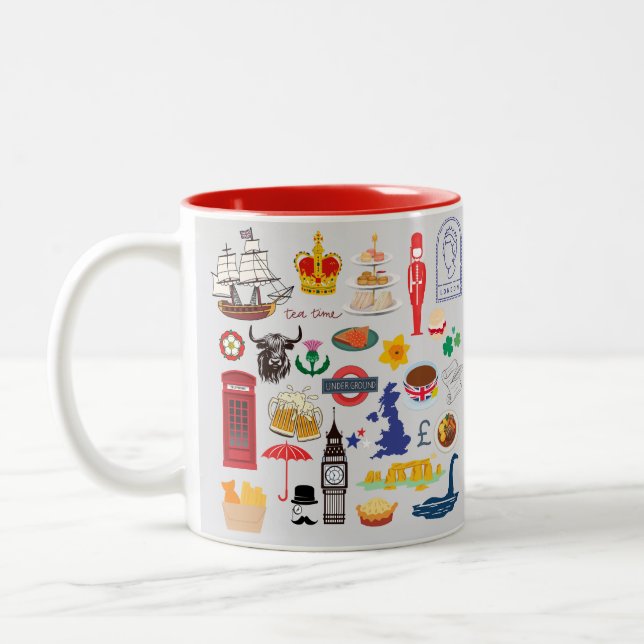 Caneca De Café Em Dois Tons Símbolos britânicos do Reino Unido (Esquerda)