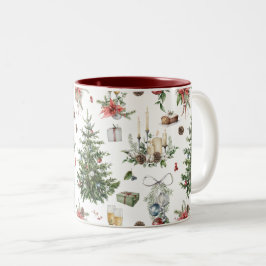 Caneca De Café Em Dois Tons Símbolos de Natal coloridos