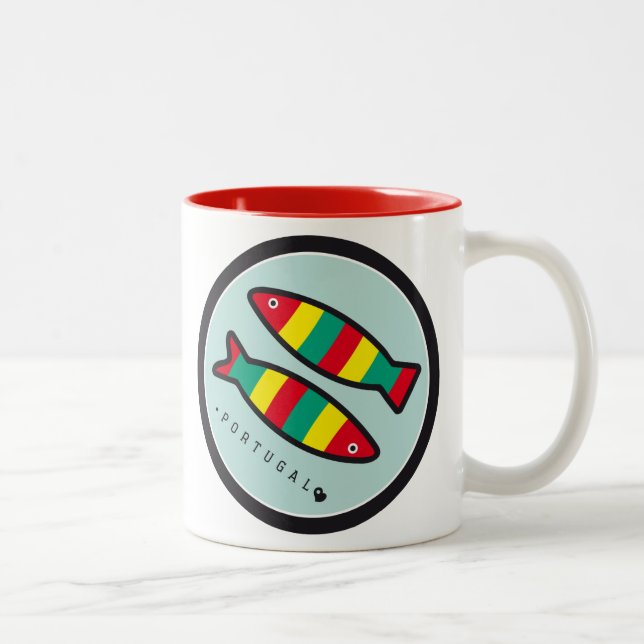 Caneca De Café Em Dois Tons Símbolos de Portugal - sardinhas (Direita)