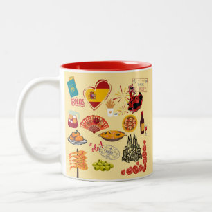 Caneca De Café Em Dois Tons Símbolos Espanhóis Amantes de Viagens