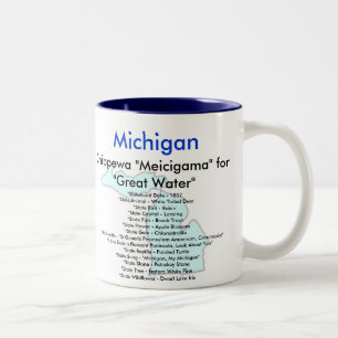 Caneca De Café Em Dois Tons Símbolos & mapa de Michigan