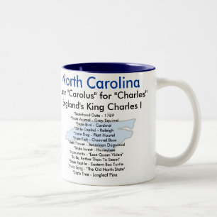 Caneca De Café Em Dois Tons Símbolos & mapa de North Carolina