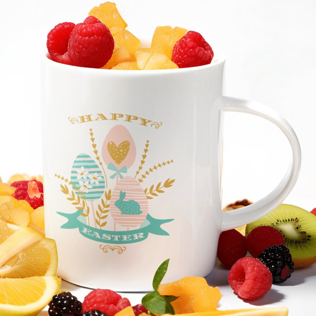Caneca De Café Em Dois Tons Símbolos páscoas Texto do Felz pascoa e buquê (Criador carregado)