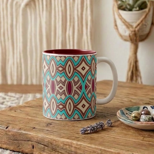 Caneca De Café Em Dois Tons Simetria de Diamante e Oval (Criador carregado)
