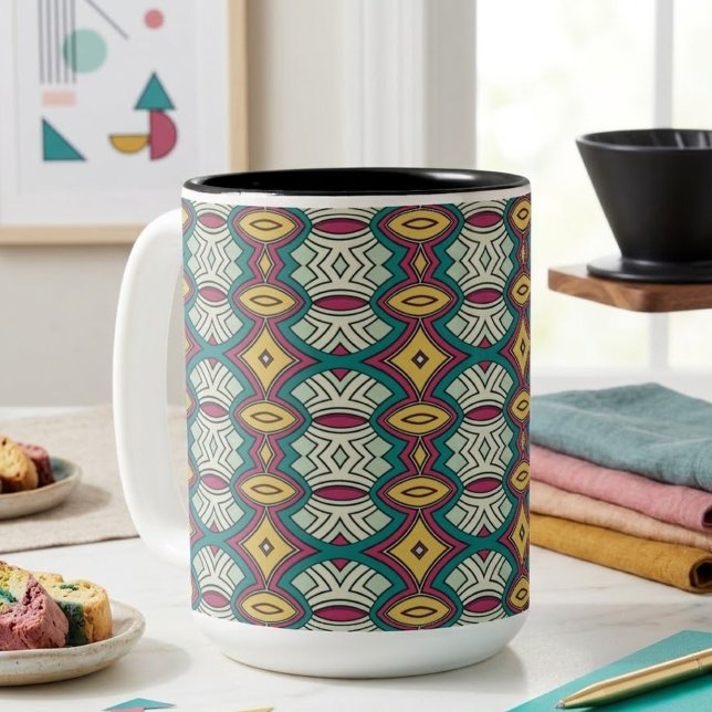 Caneca De Café Em Dois Tons Simetria de Diamante e Oval (Criador carregado)