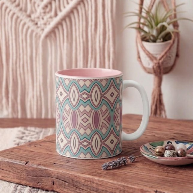 Caneca De Café Em Dois Tons Simetria de Diamante e Oval Macio (Criador carregado)
