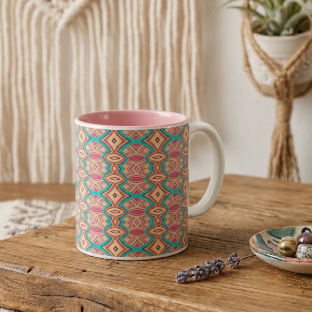 Caneca De Café Em Dois Tons Simetria de Diamante e Oval Macio (Criador carregado)