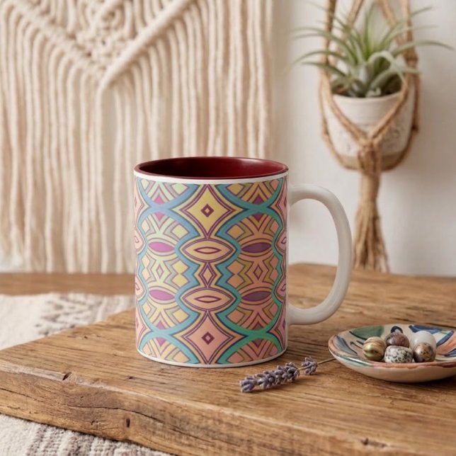 Caneca De Café Em Dois Tons Simetria de Diamante e Oval Suave (Criador carregado)