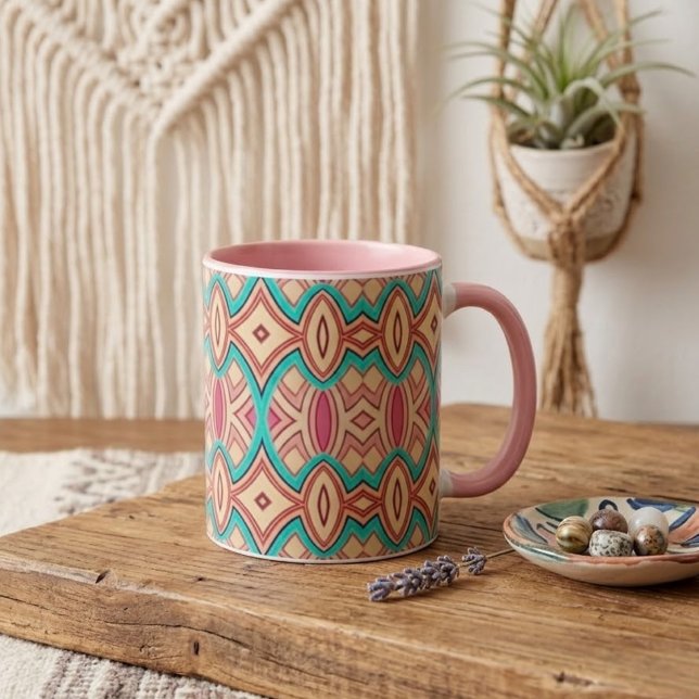 Caneca De Café Em Dois Tons Simetria de Diamante e Oval Suave (Criador carregado)
