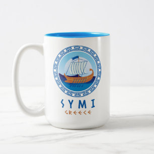Caneca De Café Em Dois Tons Simi, Grécia de navio grego