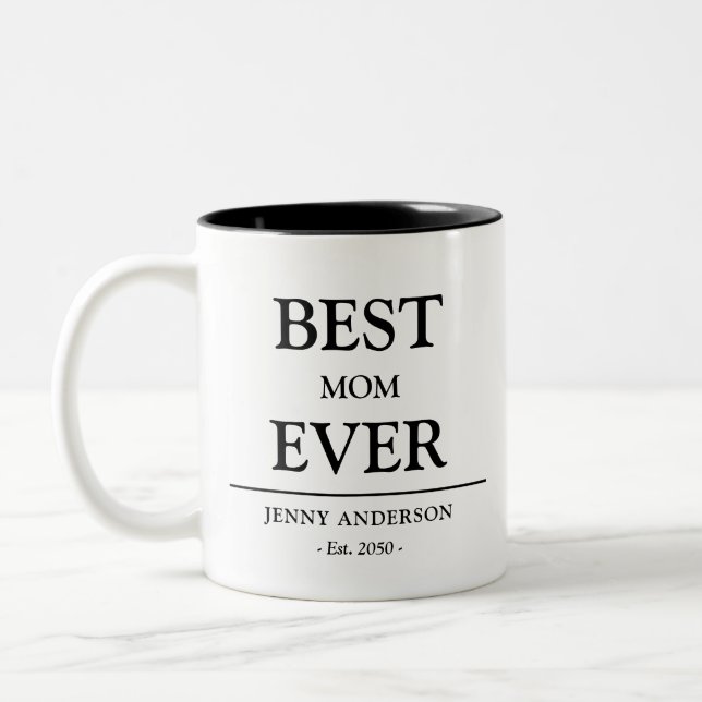 Caneca De Café Em Dois Tons Simple Custom Design Best Mom Ever Mothers Gift (Esquerda)