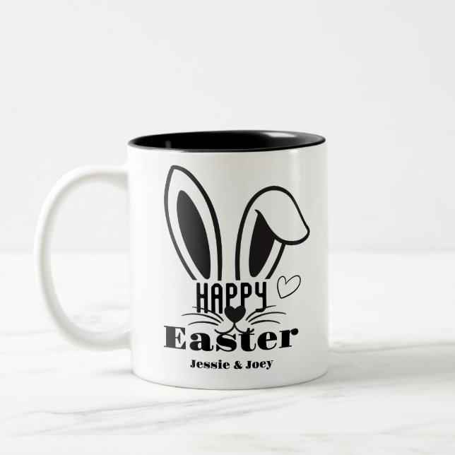 Caneca De Café Em Dois Tons simples coelhinho de páscoa simples e fofo costume (Esquerda)