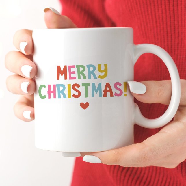 Caneca De Café Em Dois Tons Simples e Moderno Feliz Natal (A cute merry Christmas mug with colorful modern typography.)
