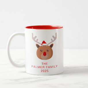Caneca De Café Em Dois Tons Simples Elegante Reindeer Christmas Family Name