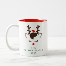 Caneca De Café Em Dois Tons Simples Elegante Reindeer Christmas Family Name