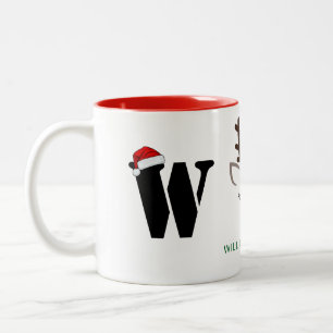 Caneca De Café Em Dois Tons Simples Elegante Reindeer Christmas Family Name
