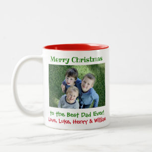 Caneca De Café Em Dois Tons Simples Foto do Melhor Pai de Natal para Crianças