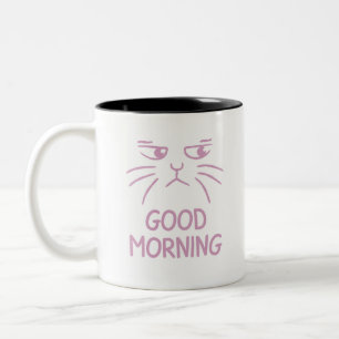 Caneca De Café Em Dois Tons Simples Gato Engraçado, Boa Manhã