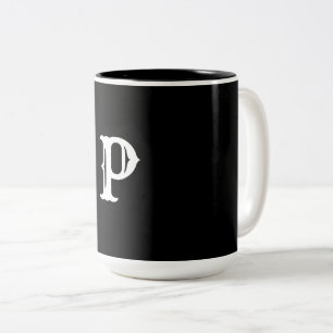 Caneca De Café Em Dois Tons simples minimalista adicione seu texto monograma f