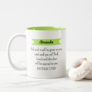 Caneca De Café Em Dois Tons Simples Verde limão Perguntar a Deus Bíblia Verso
