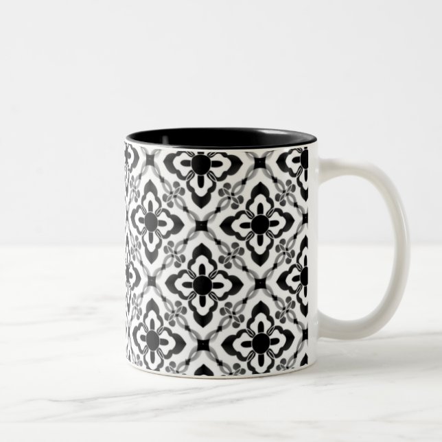 Caneca De Café Em Dois Tons Simplesmente Damasco Damask Mug, Preto e Branco (Direita)