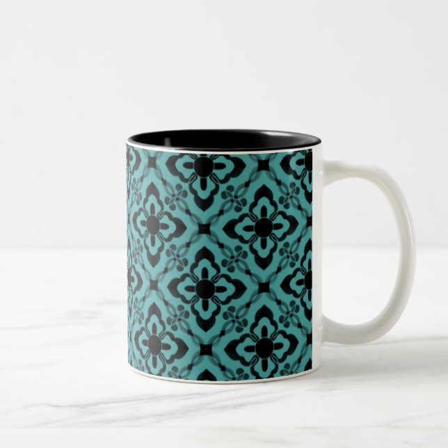 Caneca De Café Em Dois Tons Simplesmente Dazzling Damask Mug, Turquoise (Direita)